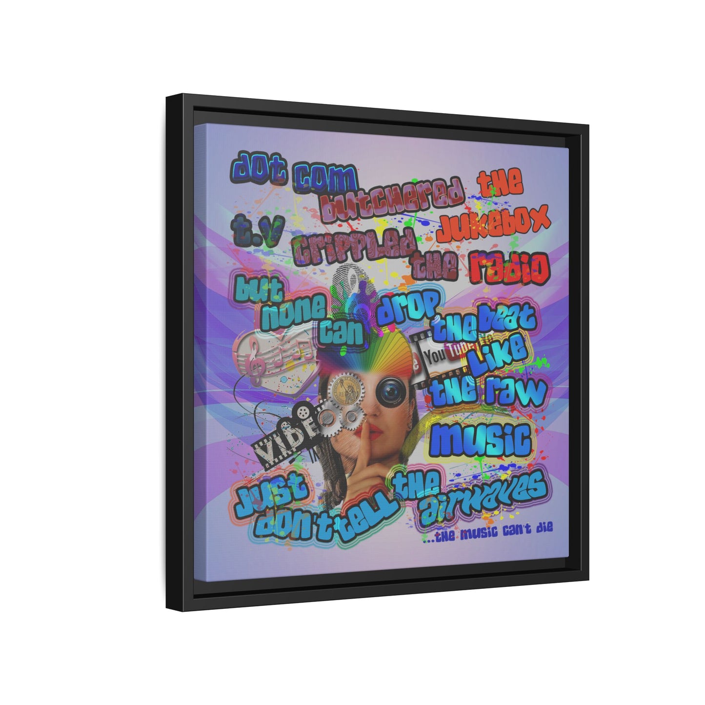 drop the beat - framed canvas art (light blue-pink wave)
