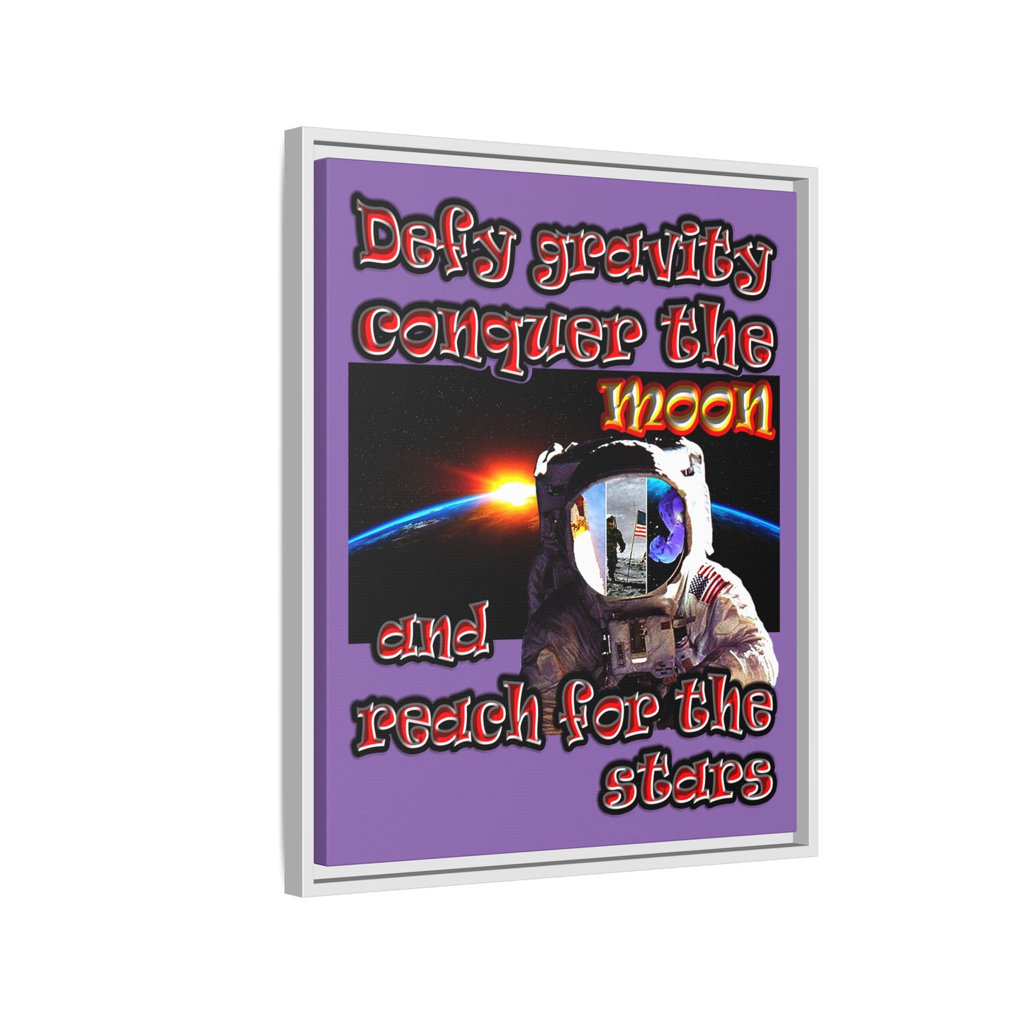 defy conquer reach - framed canvas art (light purple)