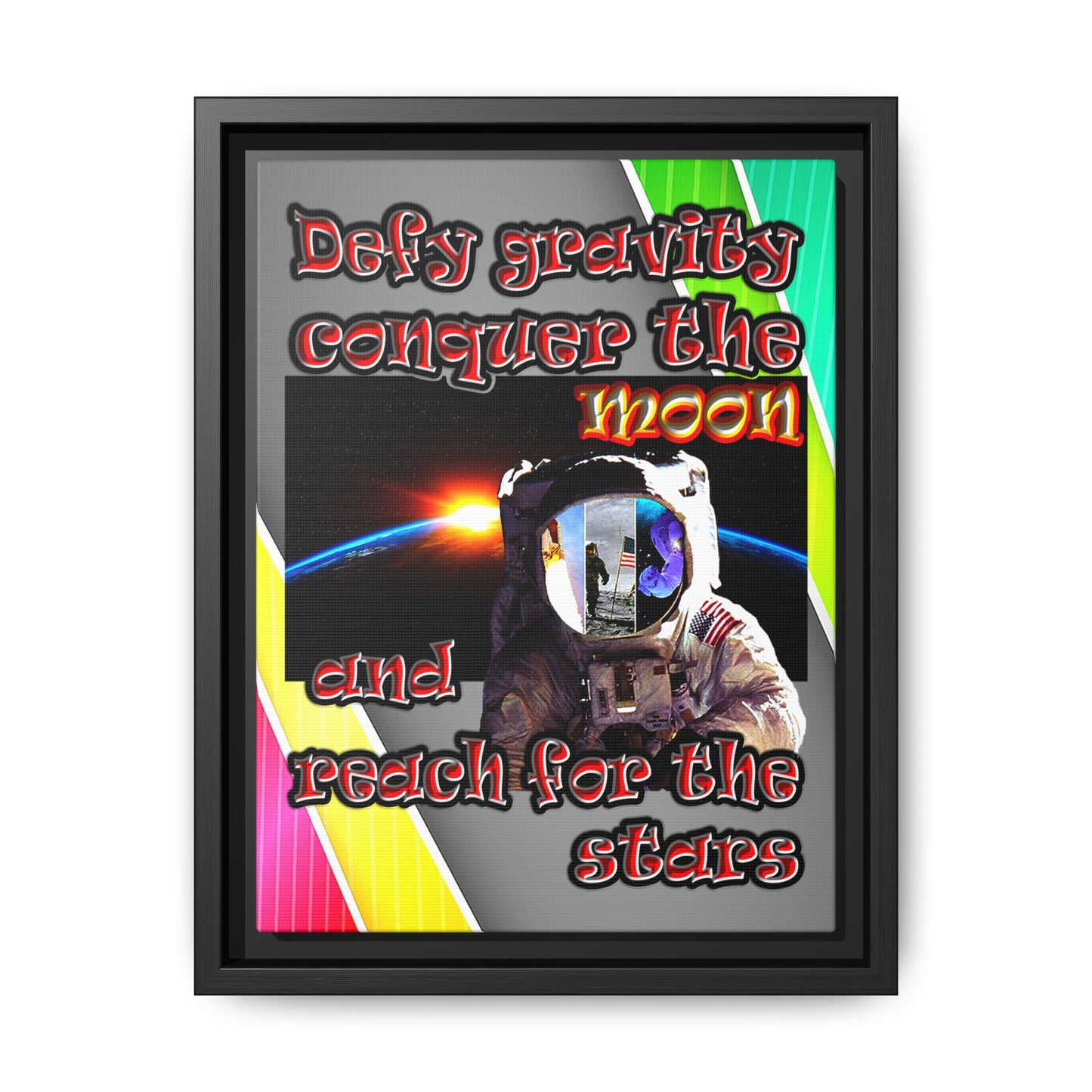 defy conquer reach - framed canvas art (rainbow split)