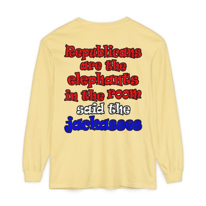 donkeys and elephants - Unisex Garment-dyed Long Sleeve T-Shirt