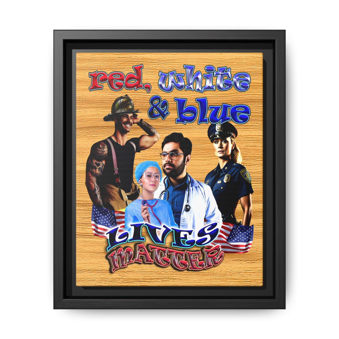 rw&b lives matter - framed canvas art (butterscotch wood finish)