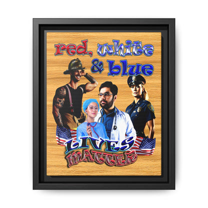 rw&b lives matter - framed canvas art (butterscotch wood finish)