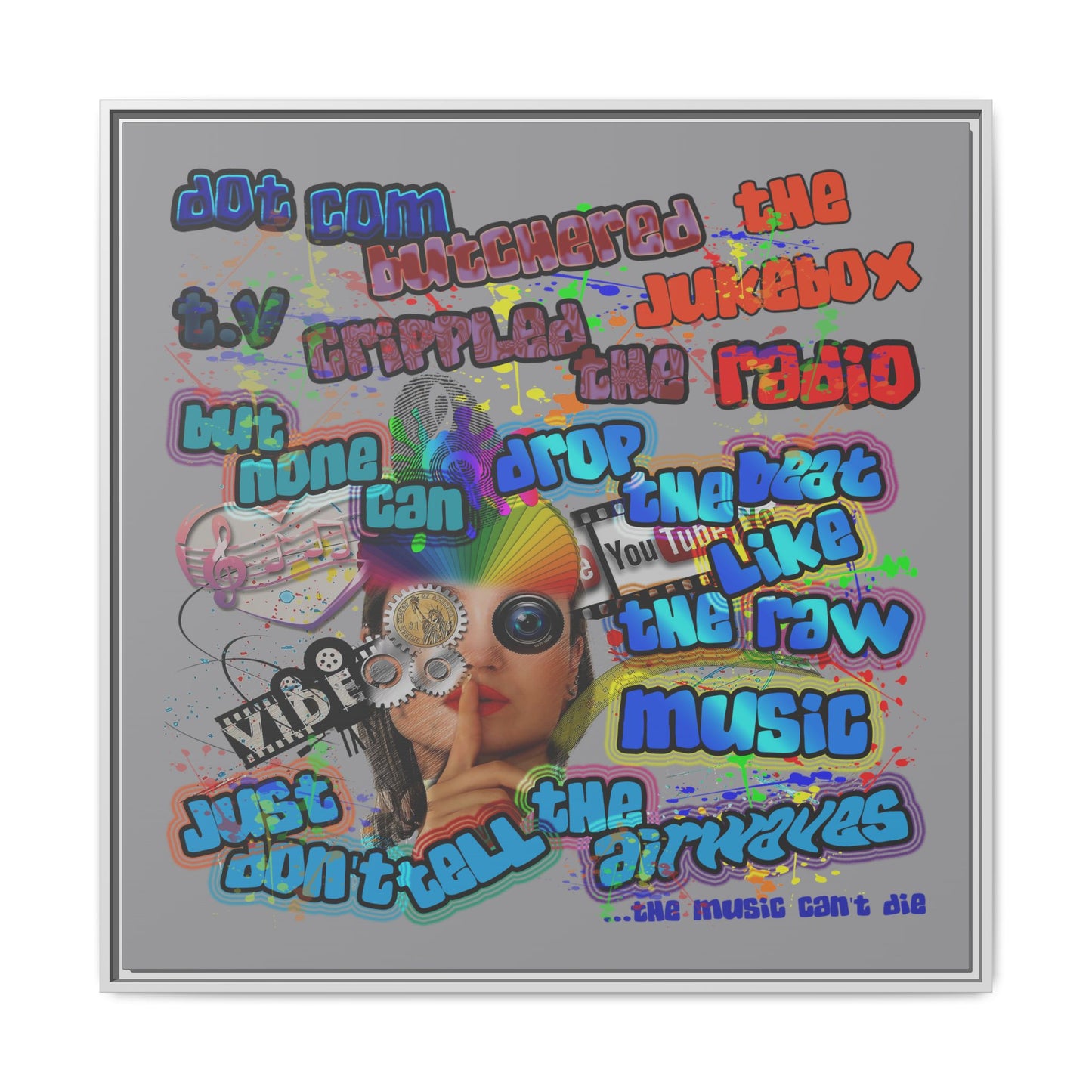 drop the beat - framed canvas art (grey)
