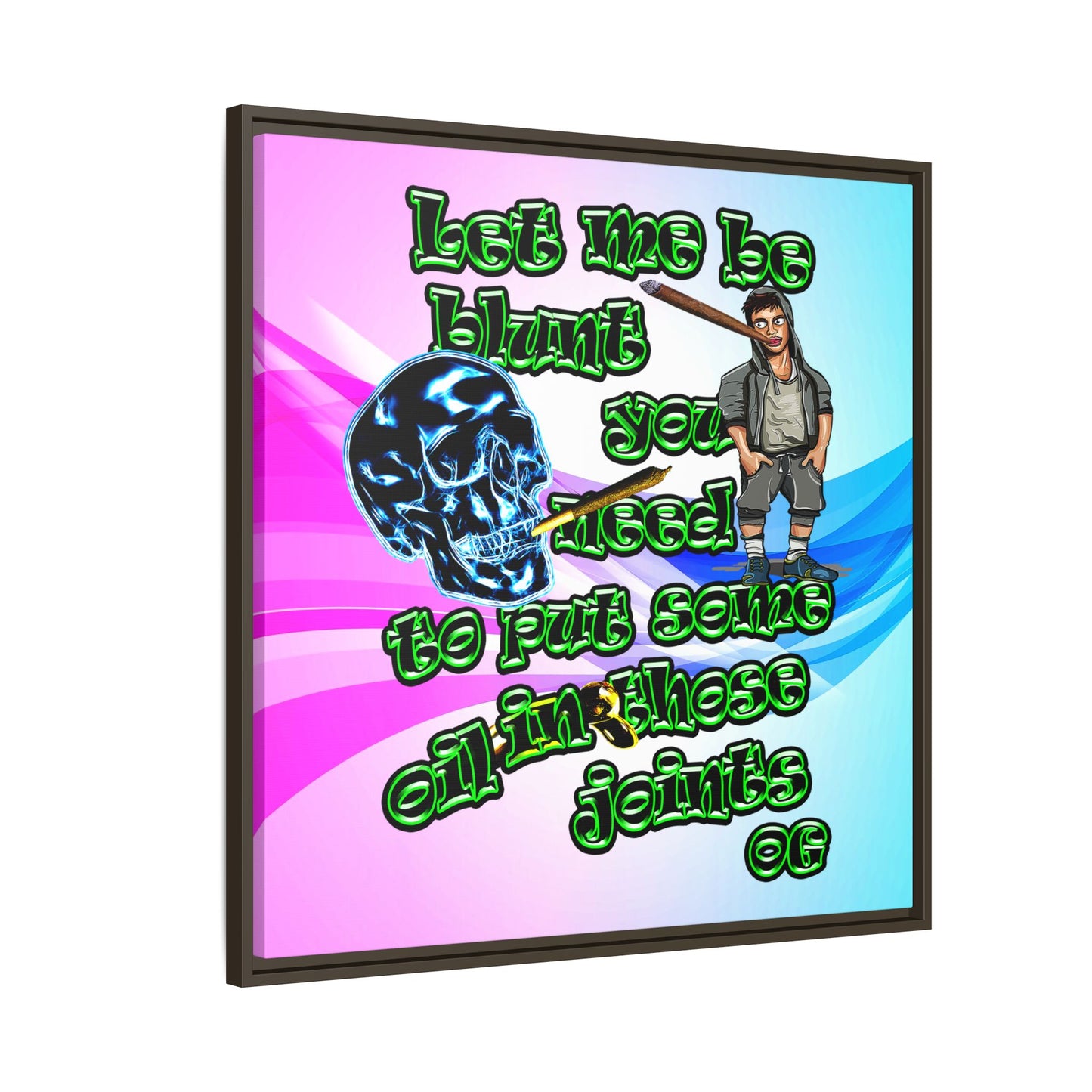 og - framed canvas art (light blue-pink wave)