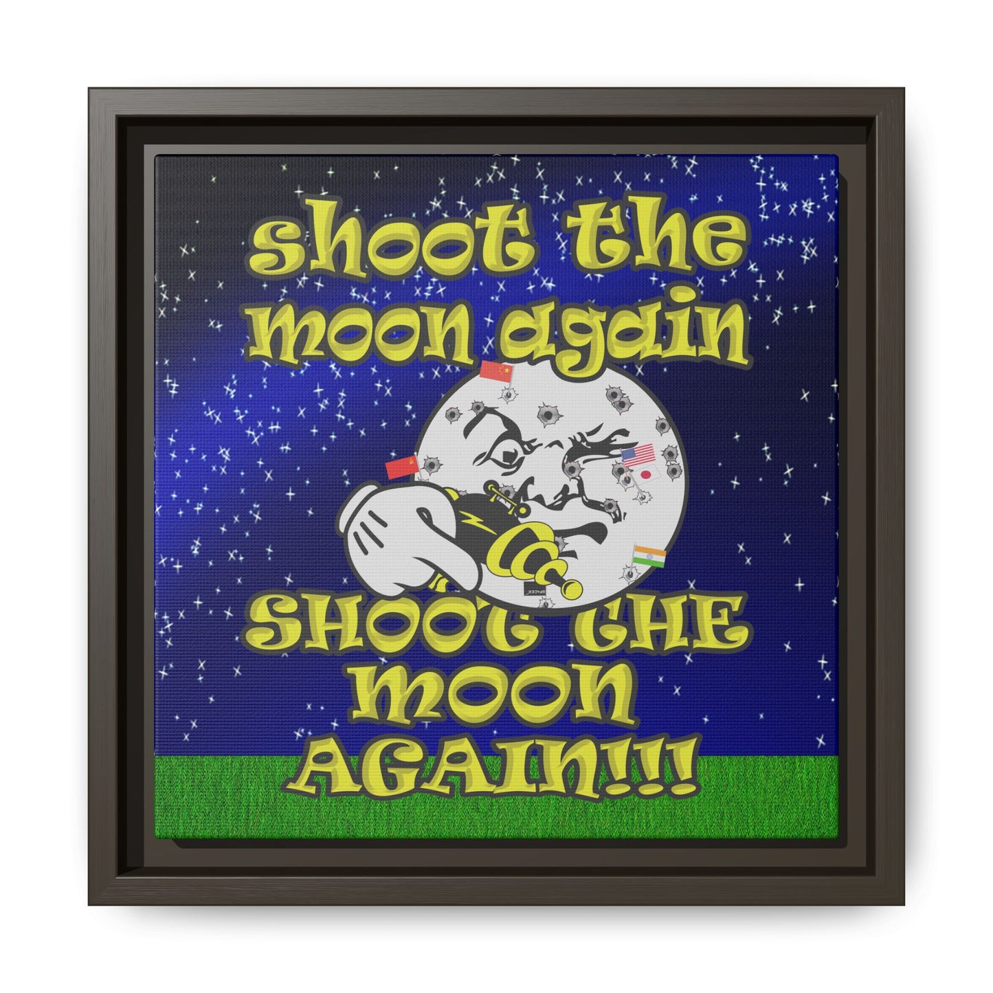 shoot the moon again - framed canvas art ('snoops' background)