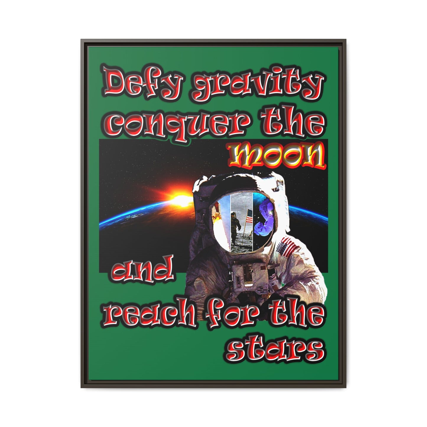defy conquer reach - framed canvas art (dark green)
