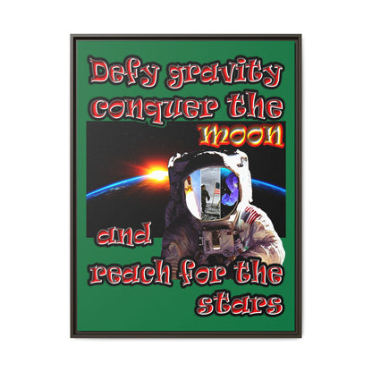 defy conquer reach - framed canvas art (dark green)