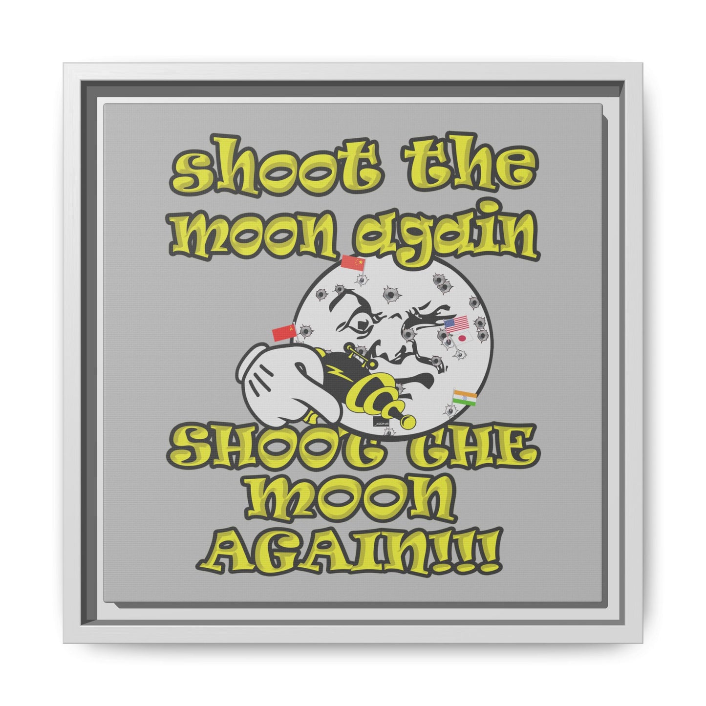 shoot the moon again - framed canvas art (light grey)