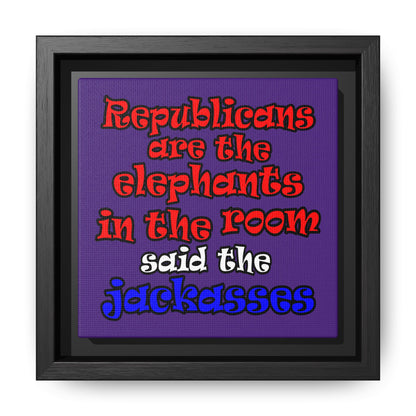 donkeys and elephants - framed canvas art (purple)