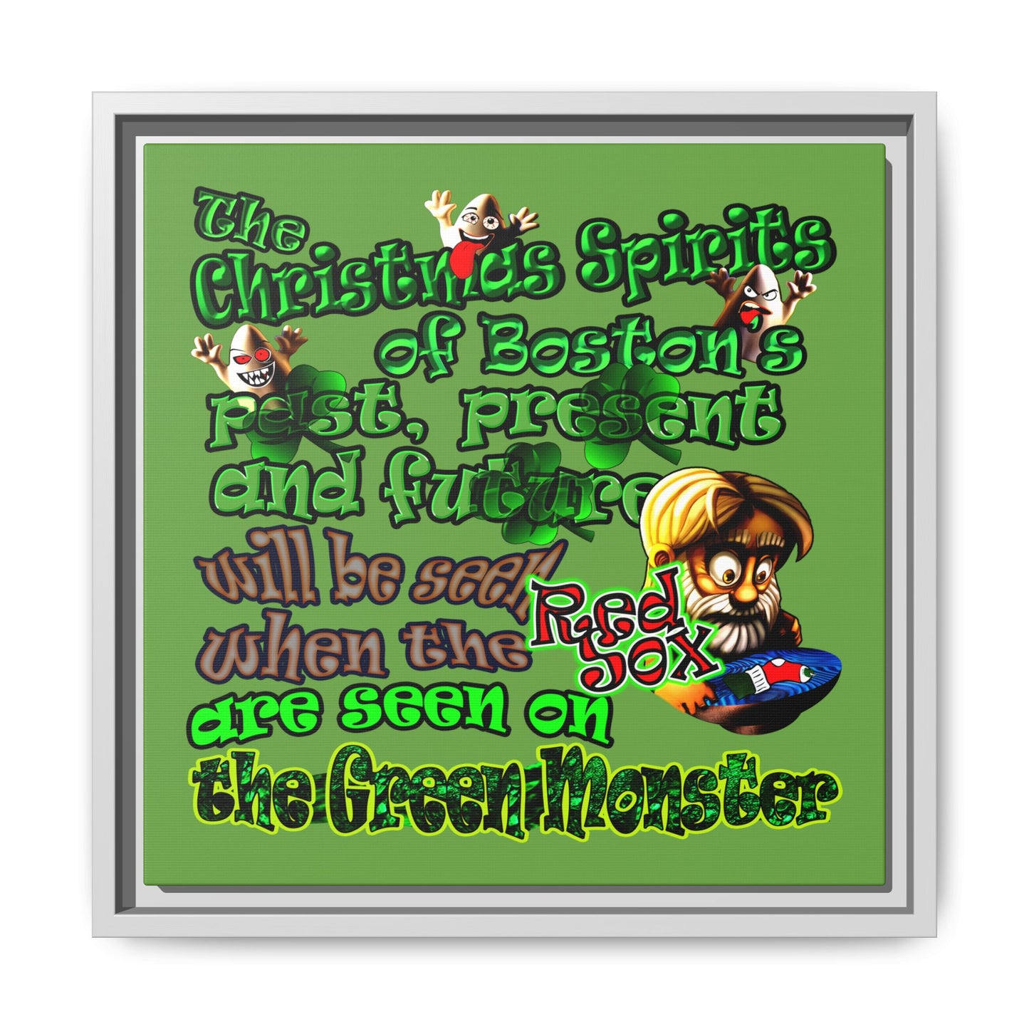 christmas spirits of boston - framed canvas art (green)