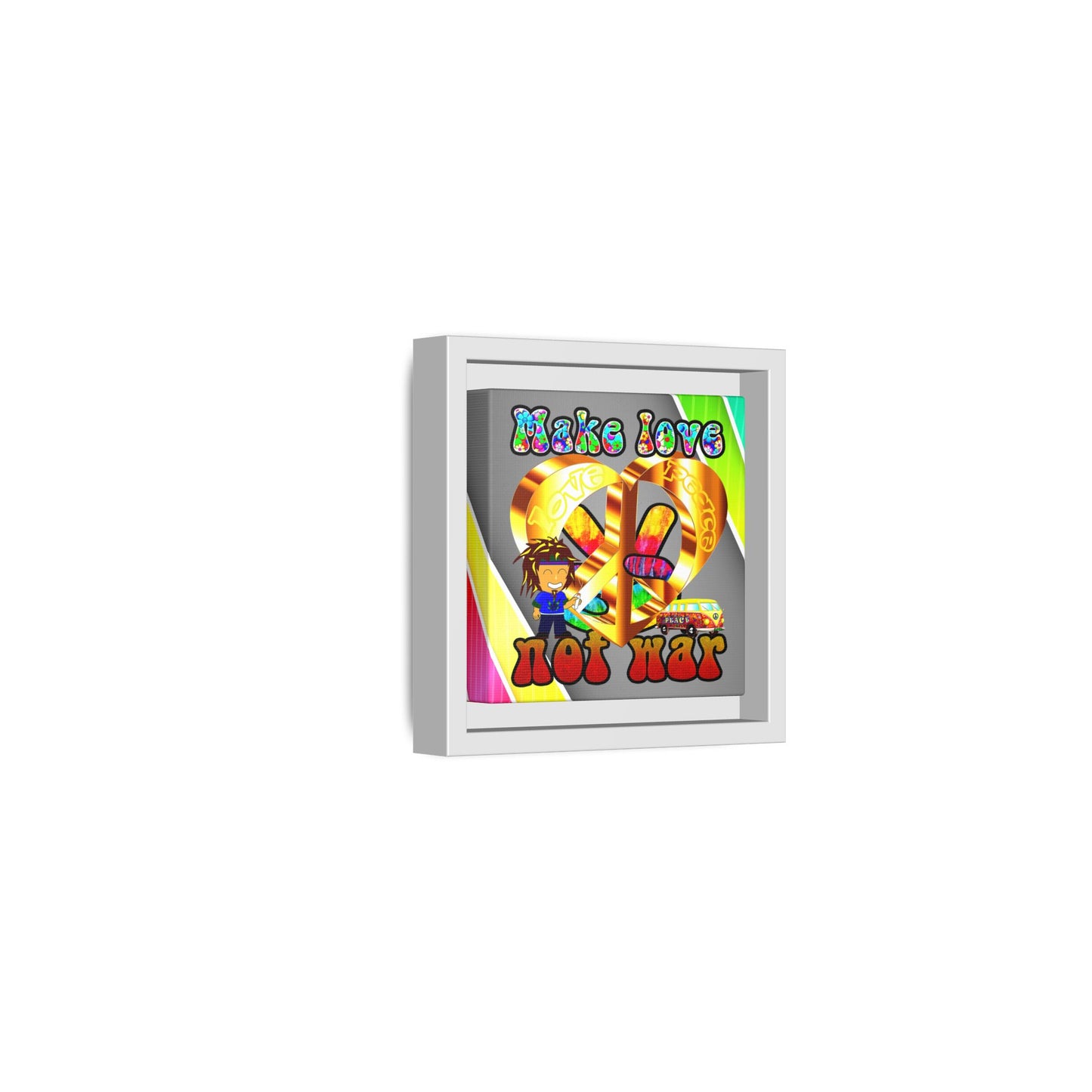 love peace - framed canvas art (rainbow split)