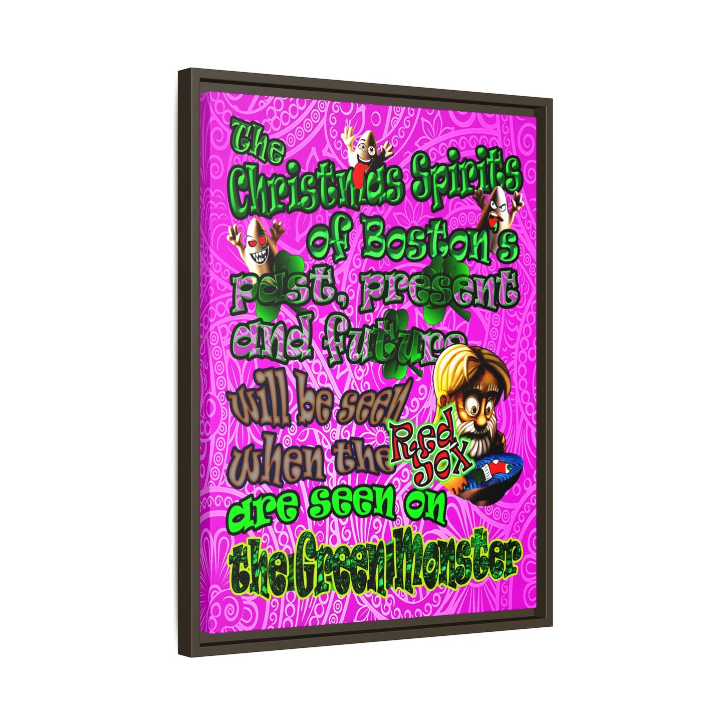 christmas spirits of boston - framed canvas art (pink swirl)