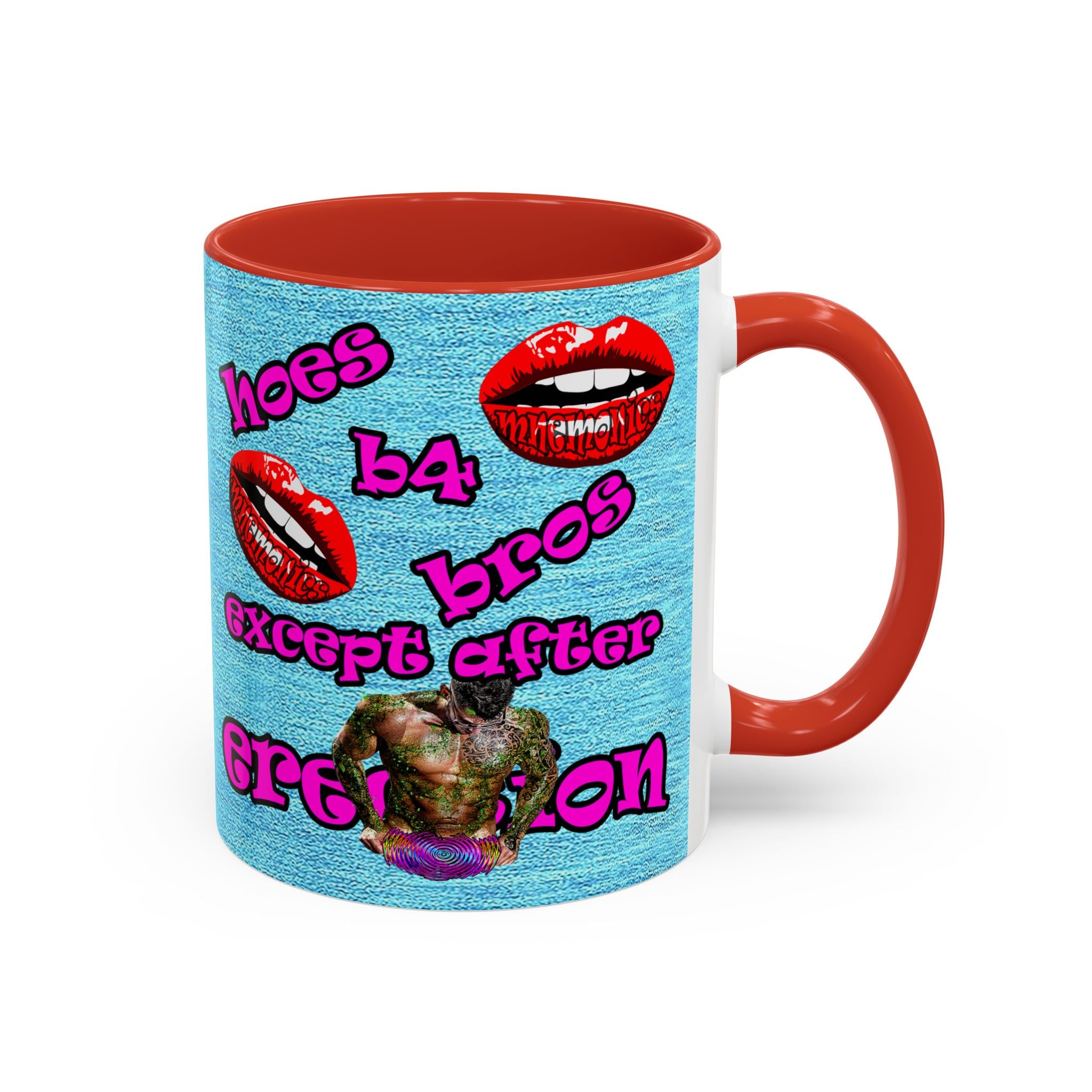 hoes b4 bros - Accent Mug (faded blue)