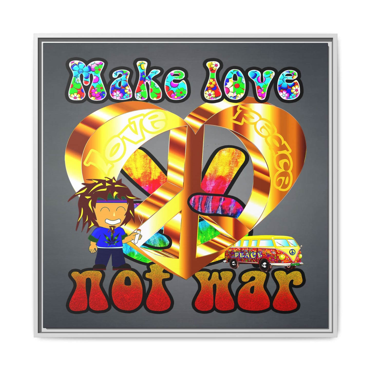 love peace - framed canvas art (grey-light grey)