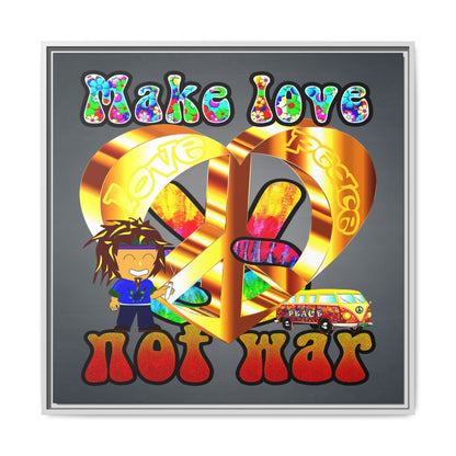 love peace - framed canvas art (grey-light grey)