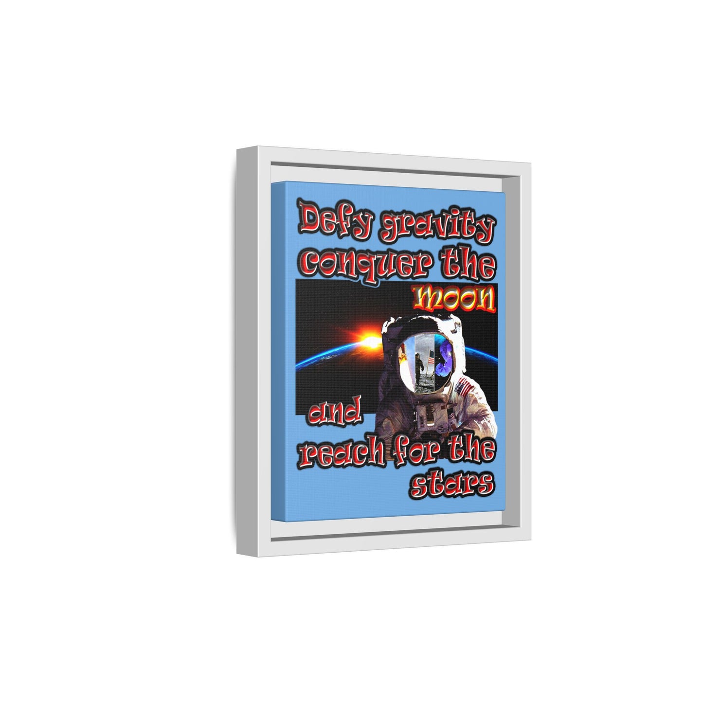 defy conquer reach - framed canvas art (light blue)