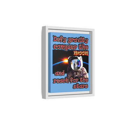 defy conquer reach - framed canvas art (light blue)