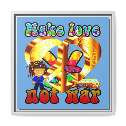 love peace - framed canvas art (light blue)