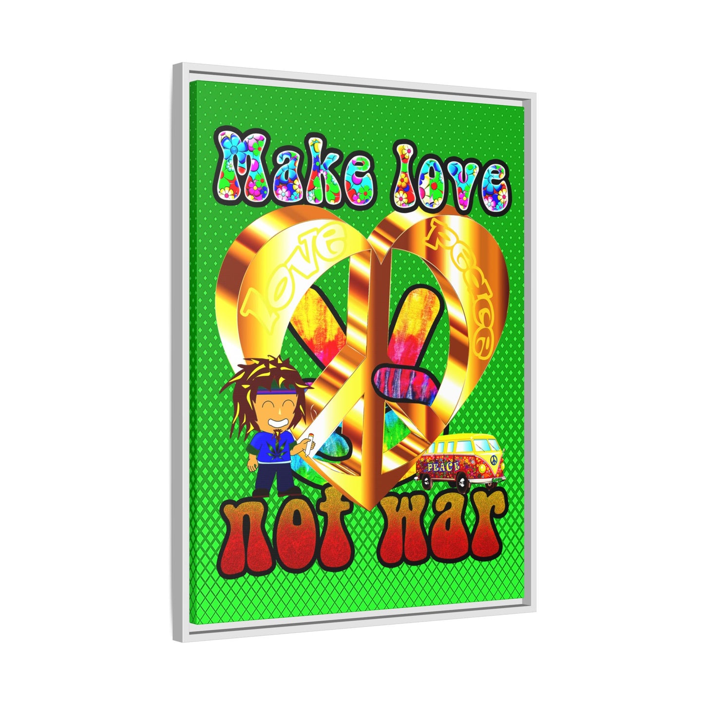love peace - framed canvas art (logo green)