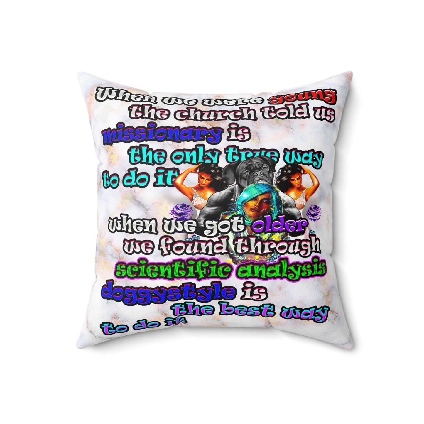 doggystyle - Spun Polyester Square Pillow - (white marble)