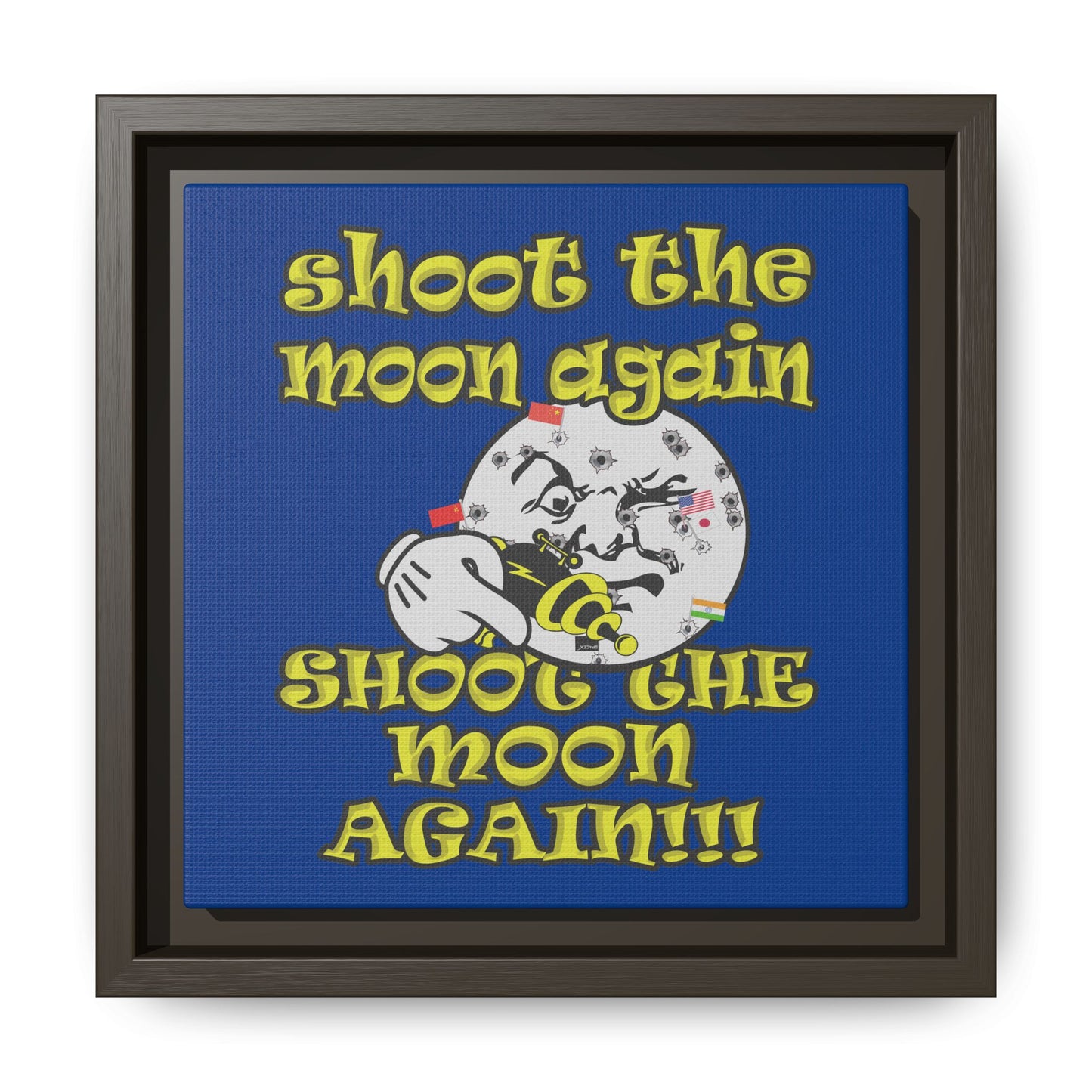 shoot the moon again - framed canvas art (dark blue)