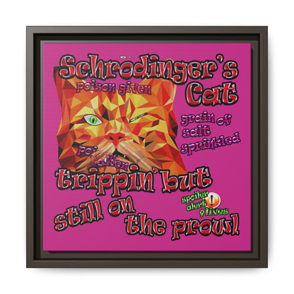 schrodinger's cat - framed canvas art (pink)