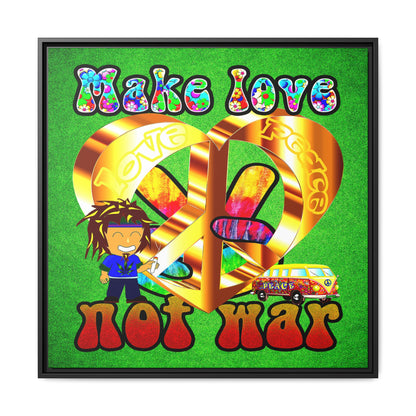 love peace - framed canvas art (green turf)