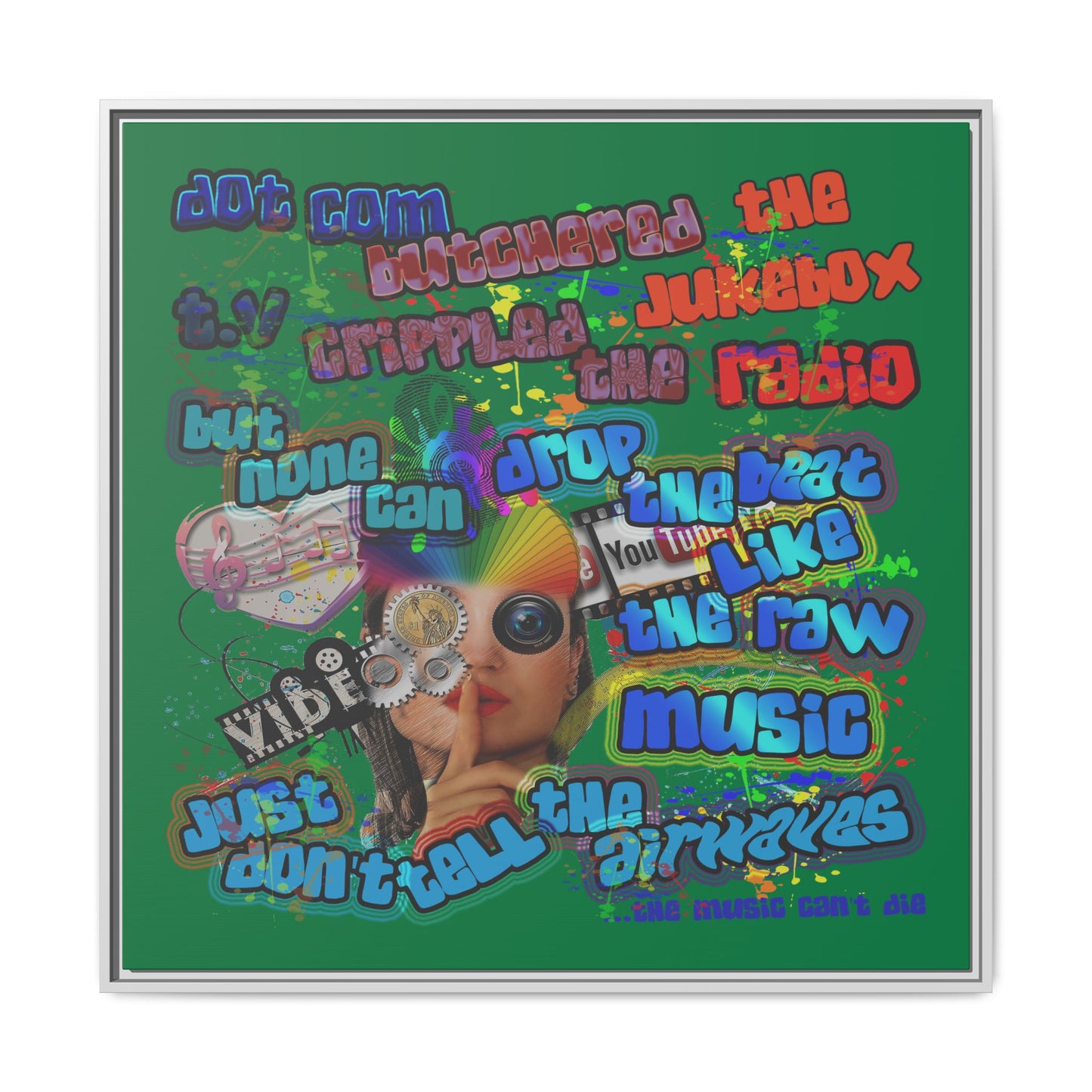 drop the beat - framed canvas art (dark green)