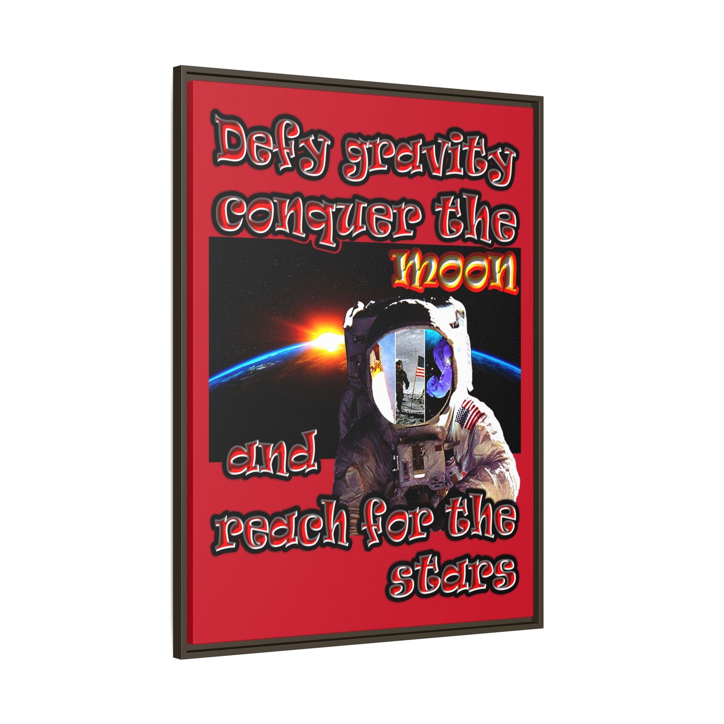 defy conquer reach - framed canvas art (dark red)