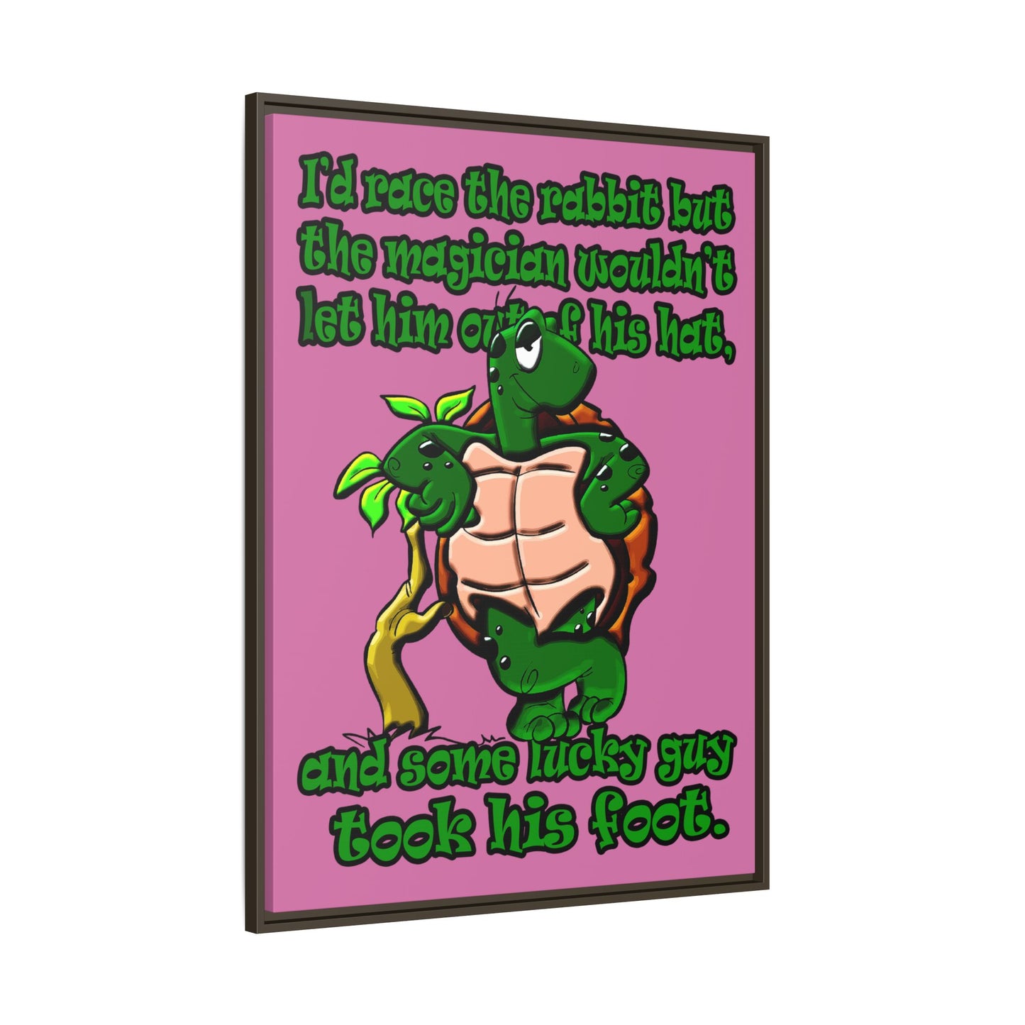 turtle race - framed canvas art (light pink)