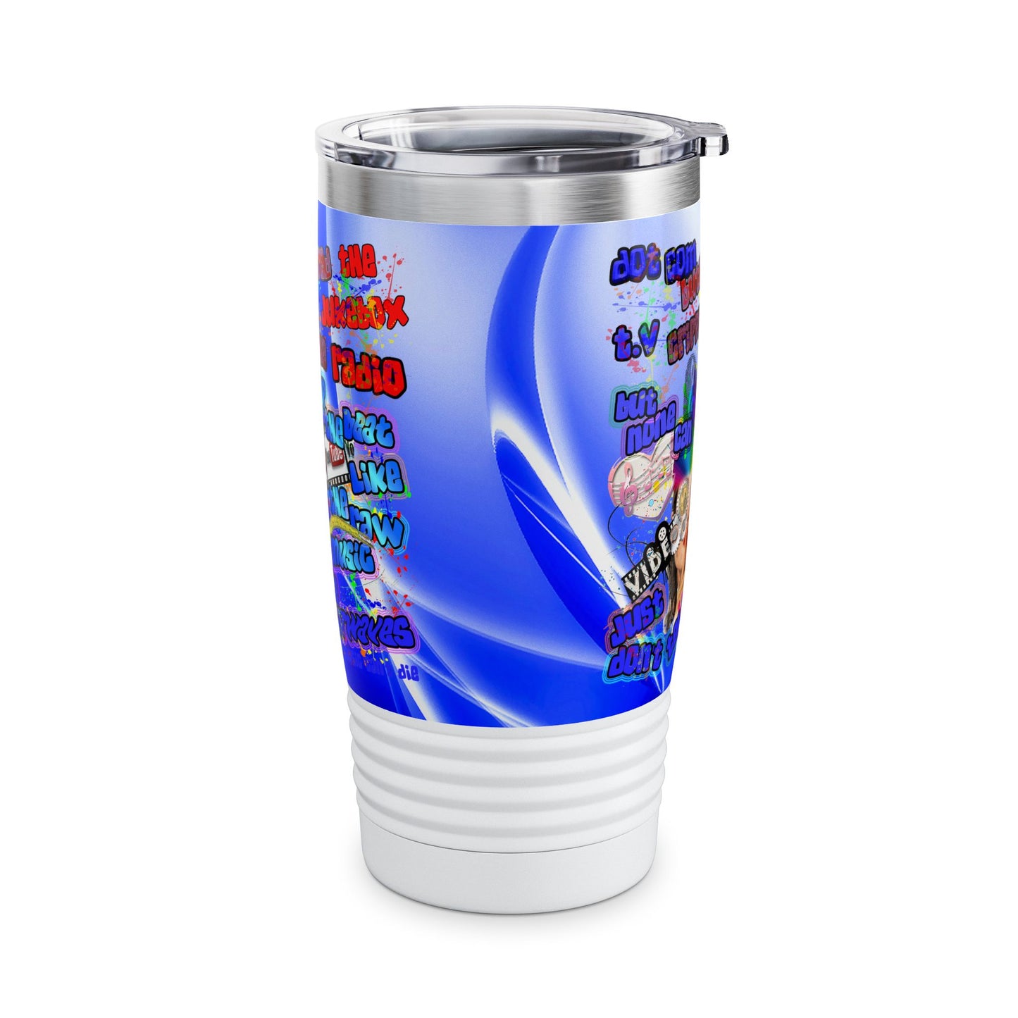 drop the beat - Ringneck Tumbler, 20oz  (blue-white wave)