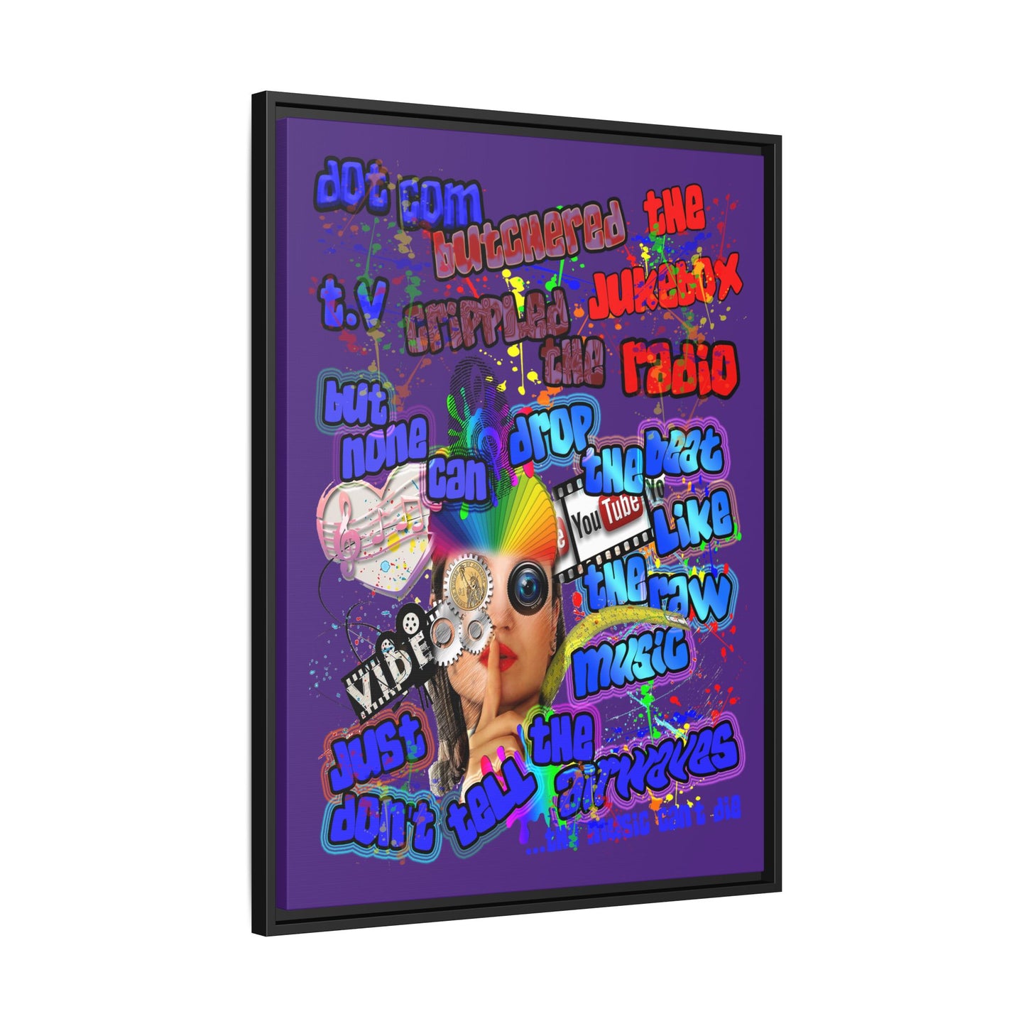 drop the beat - framed canvas art (purple)