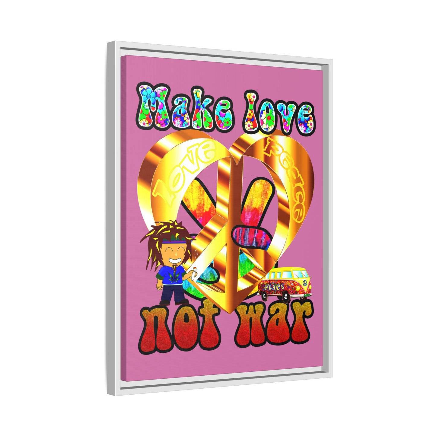 love peace - framed canvas art (light pink)