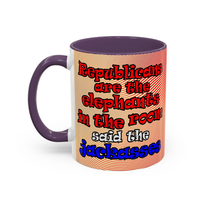 donkeys and elephants - Accent Mug (yellow-orange wave)