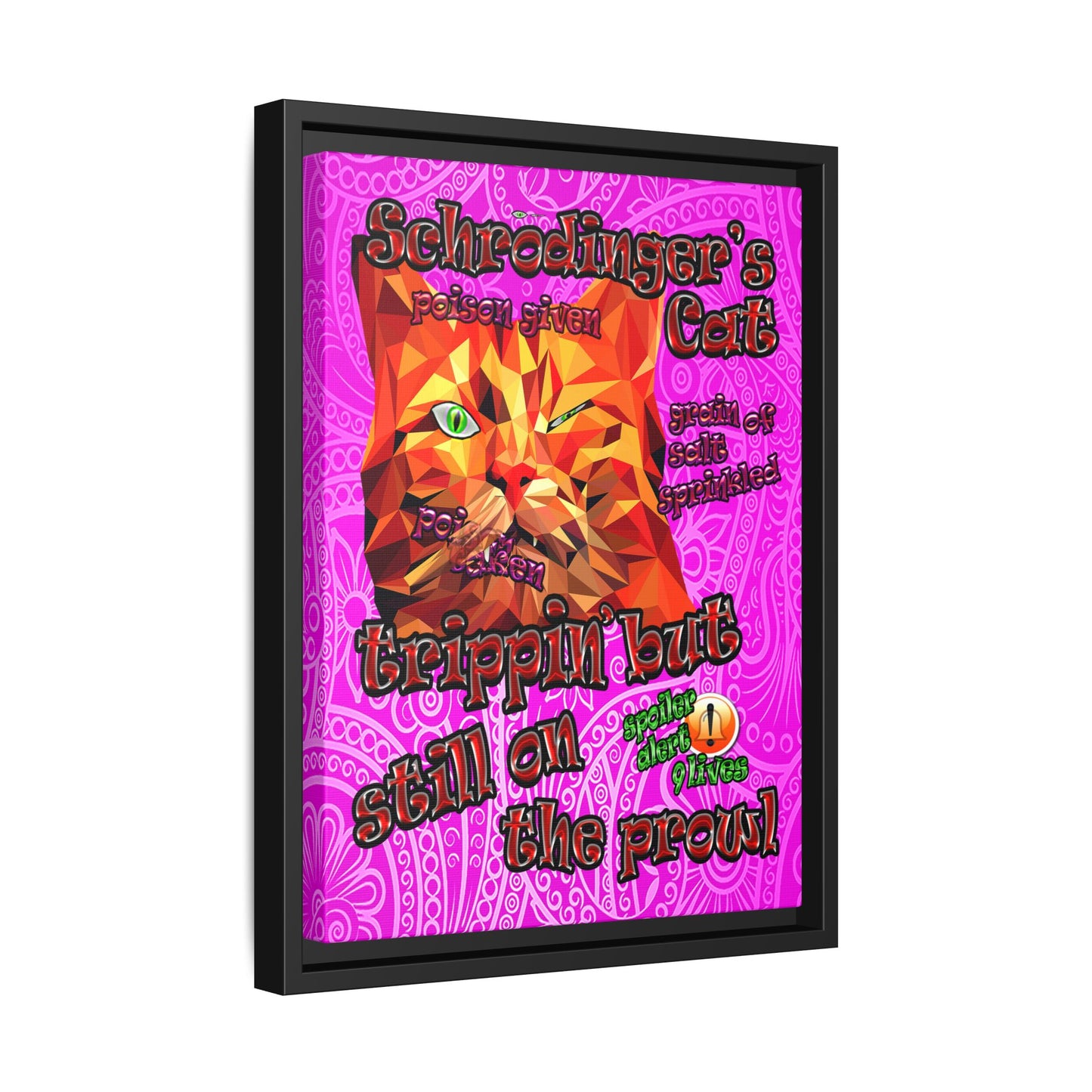 schrodinger's cat - framed canvas art (pink swirl)