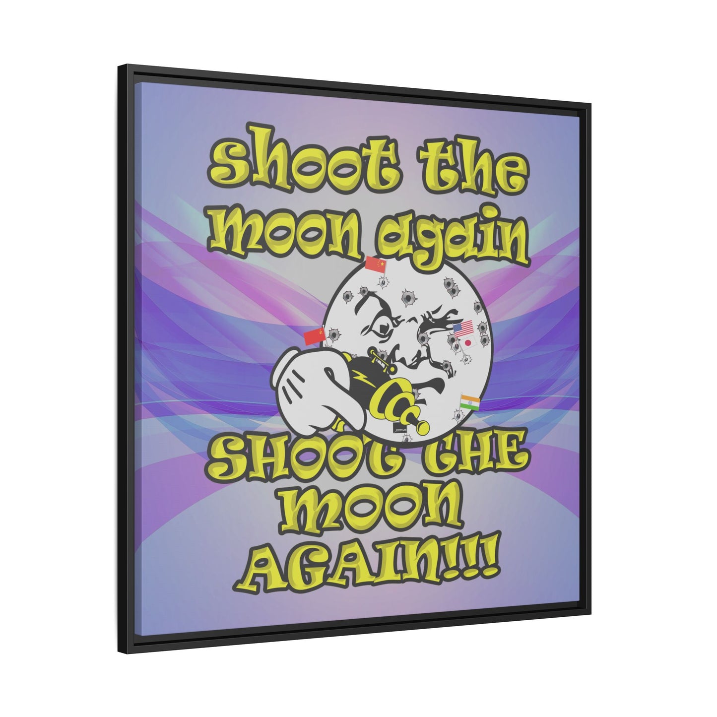 shoot the moon again - framed canvas art (light blue-pink wave)