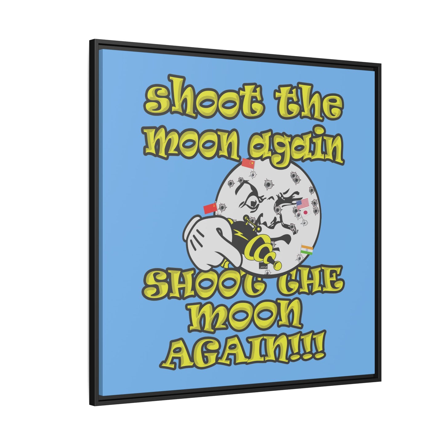 shoot the moon again - framed canvas art (light blue)