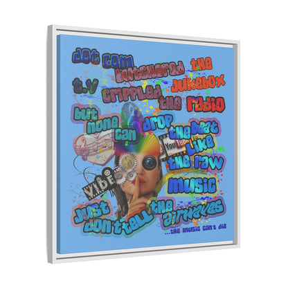 drop the beat - framed canvas art (light blue)
