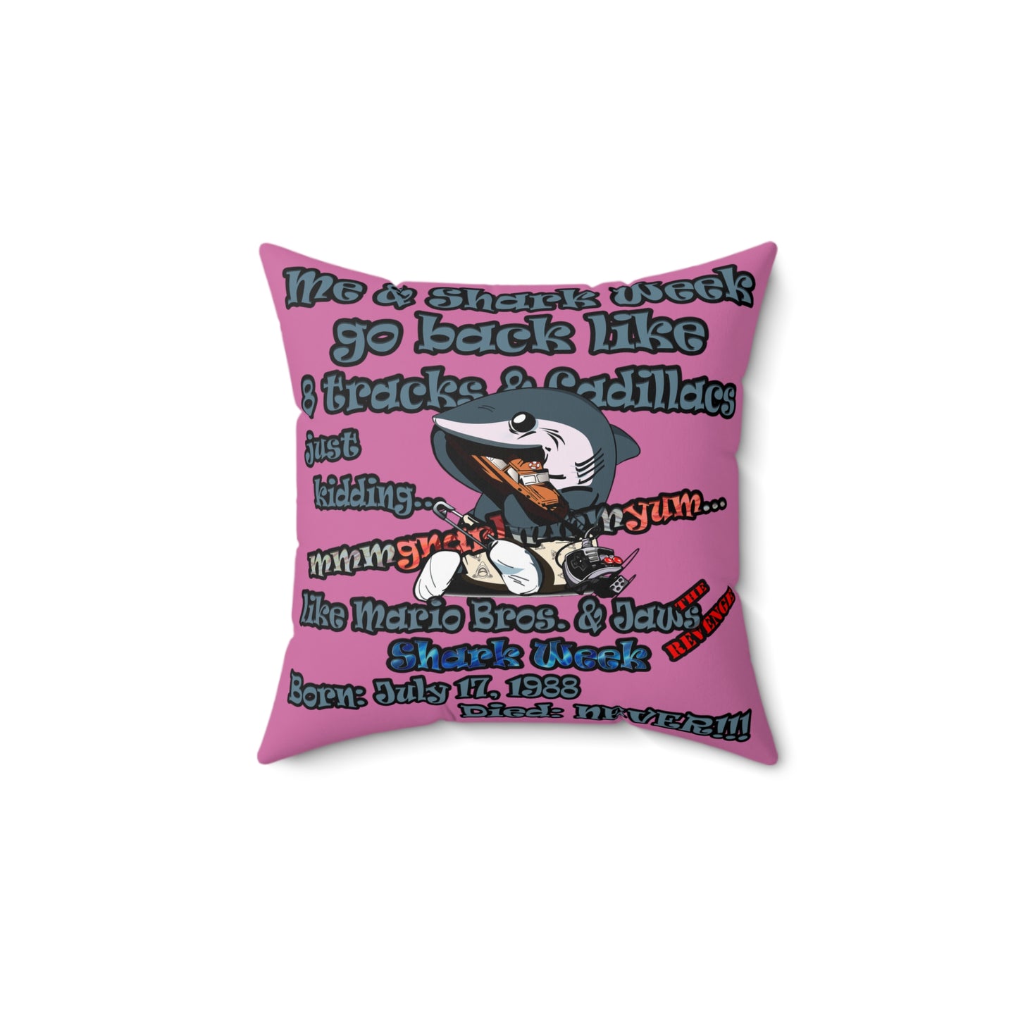 shark week - Faux Suede Square Pillow - (light pink)