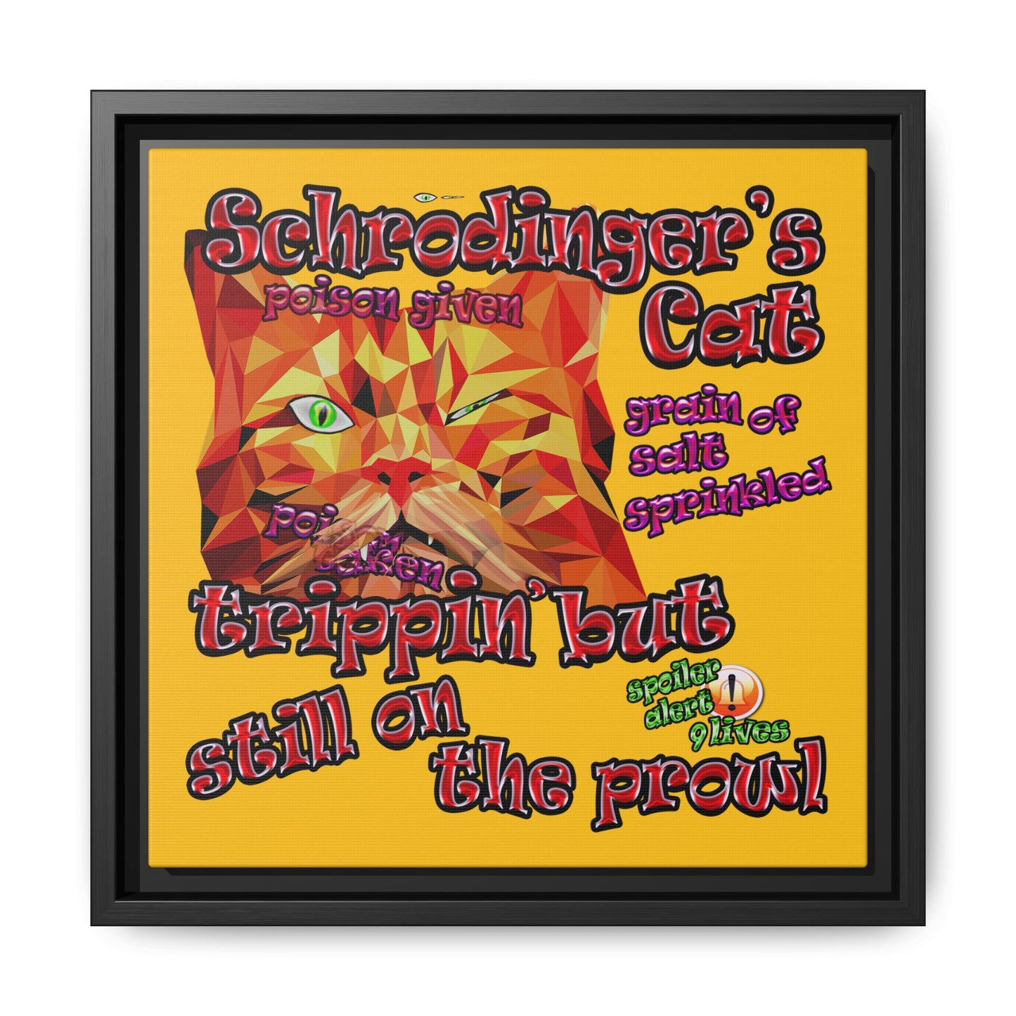 schrodinger's cat - framed canvas art (yellow)
