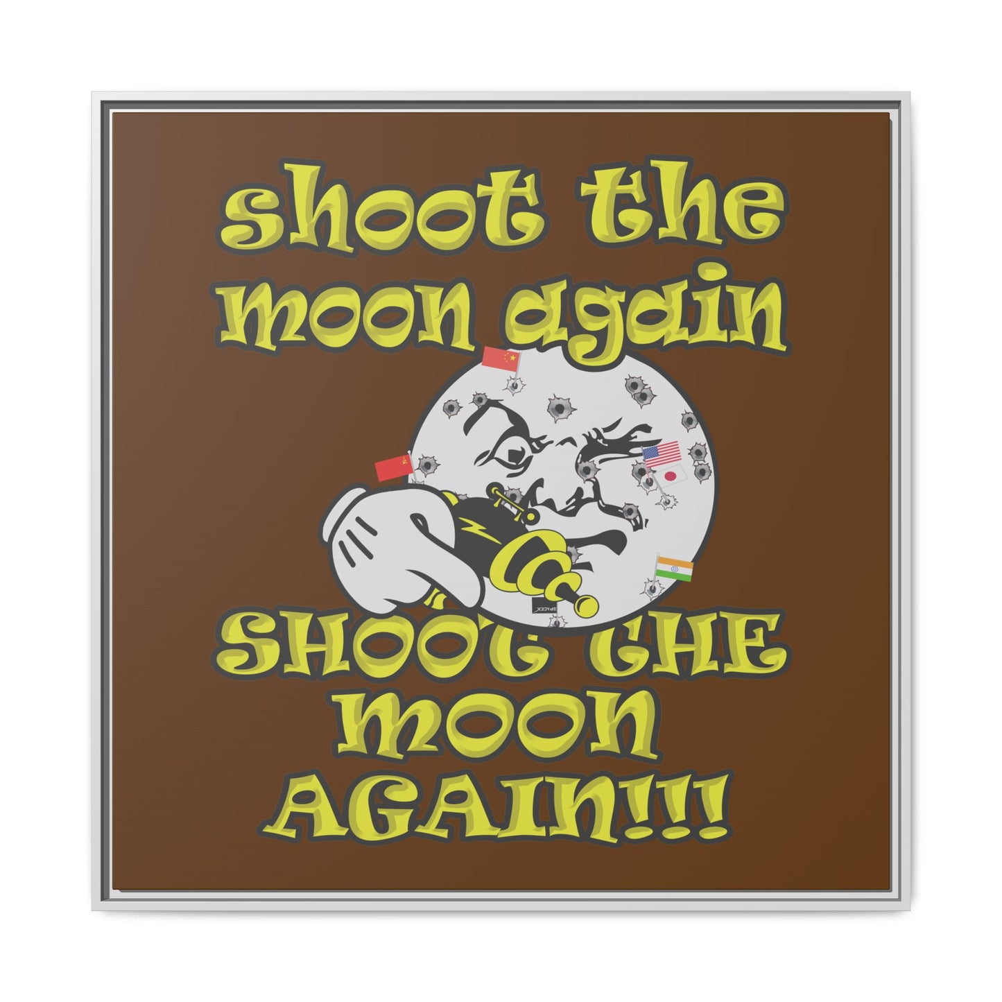 shoot the moon again - framed canvas art (brown)