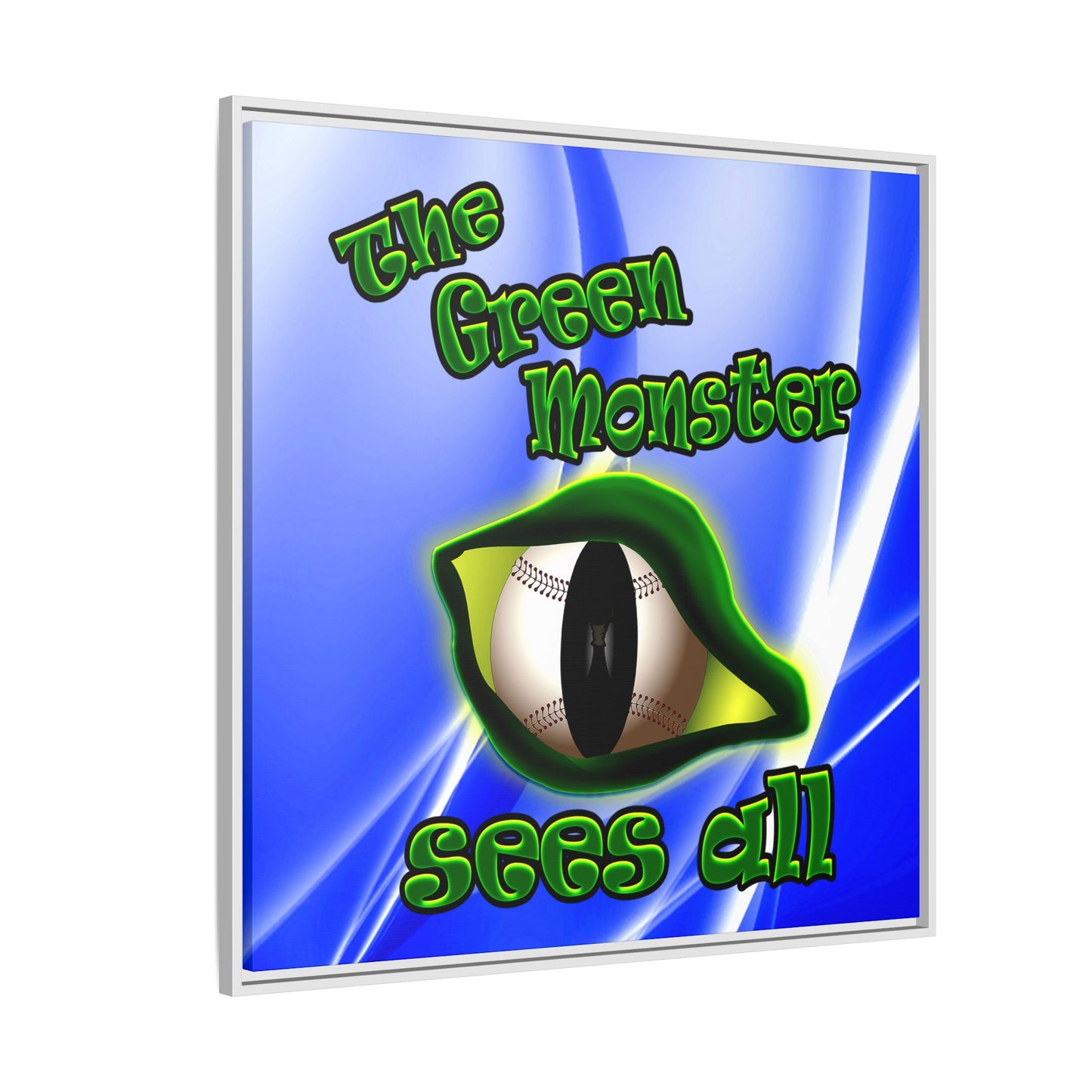 green monster - framed canvas art (blue-white wave)