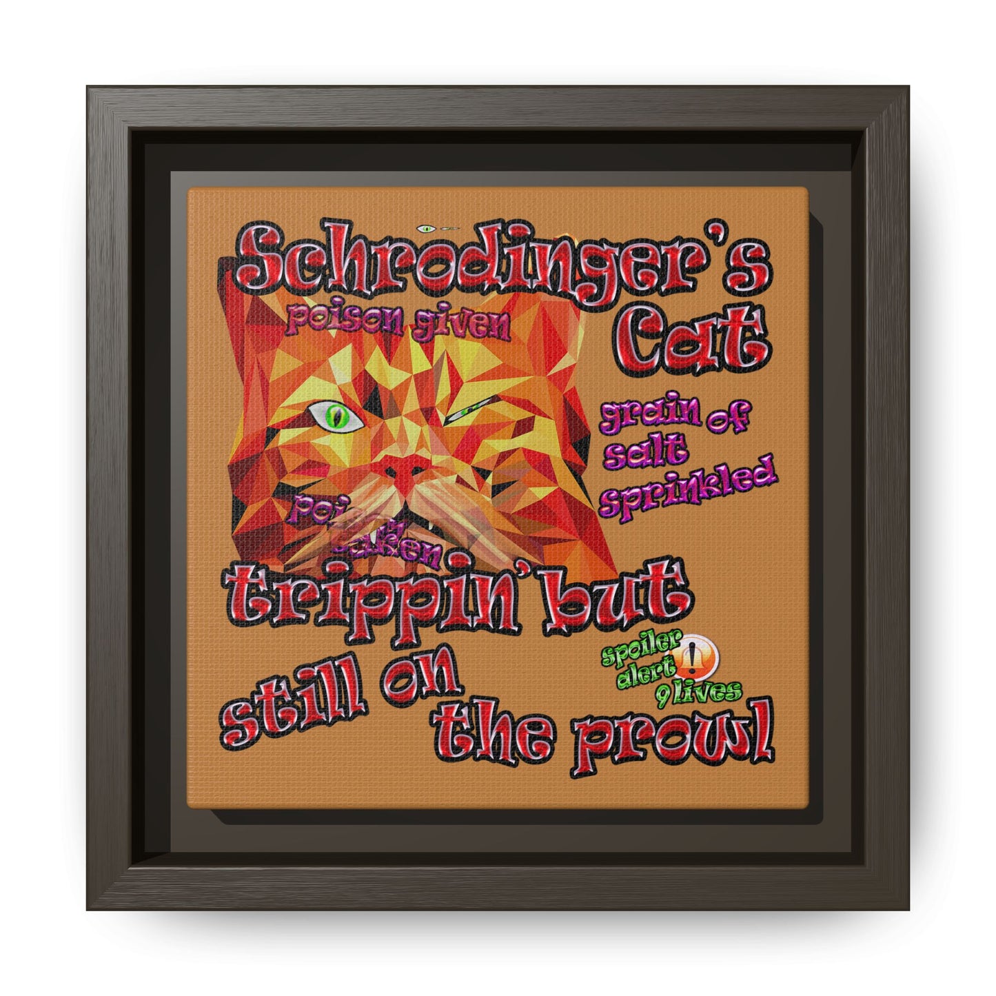 schrodinger's cat - framed canvas art (light brown)