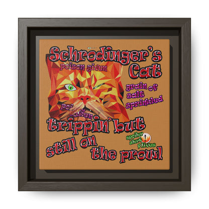 schrodinger's cat - framed canvas art (light brown)