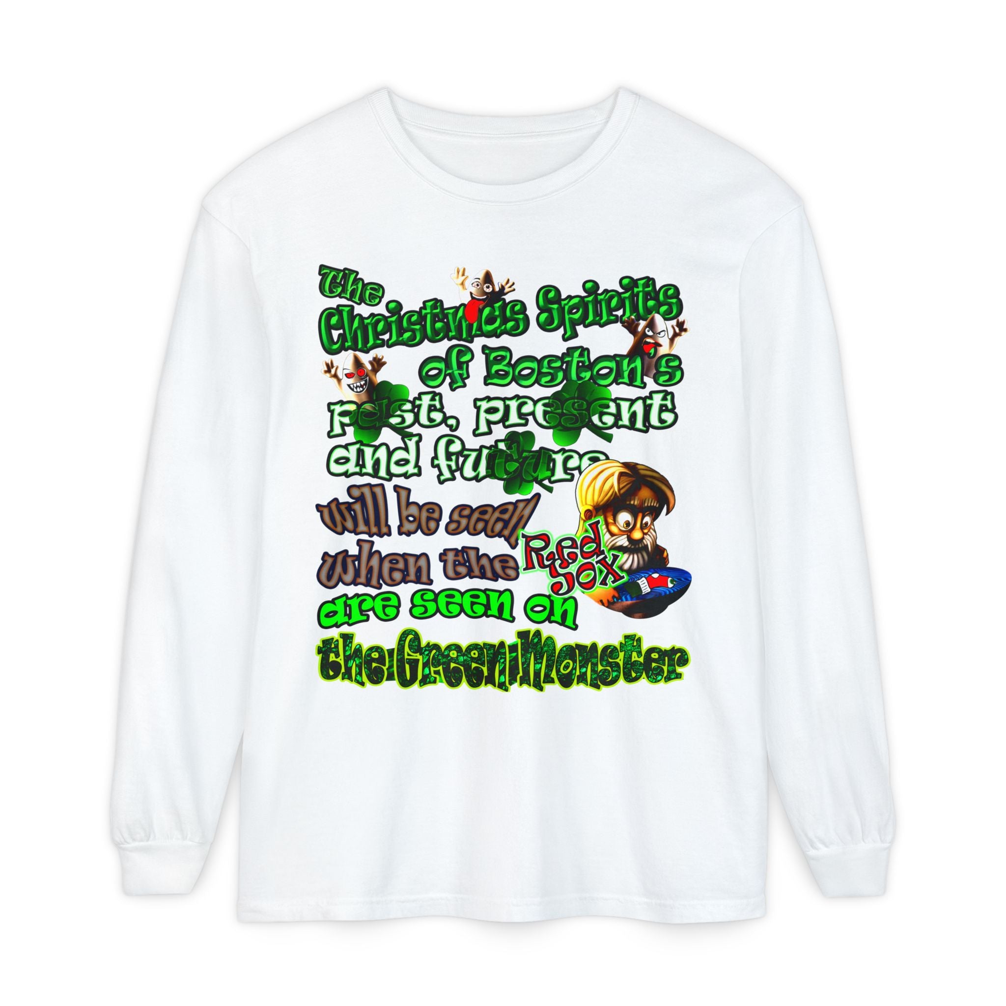 christmas spirits of boston - Unisex Garment-dyed Long Sleeve T-Shirt