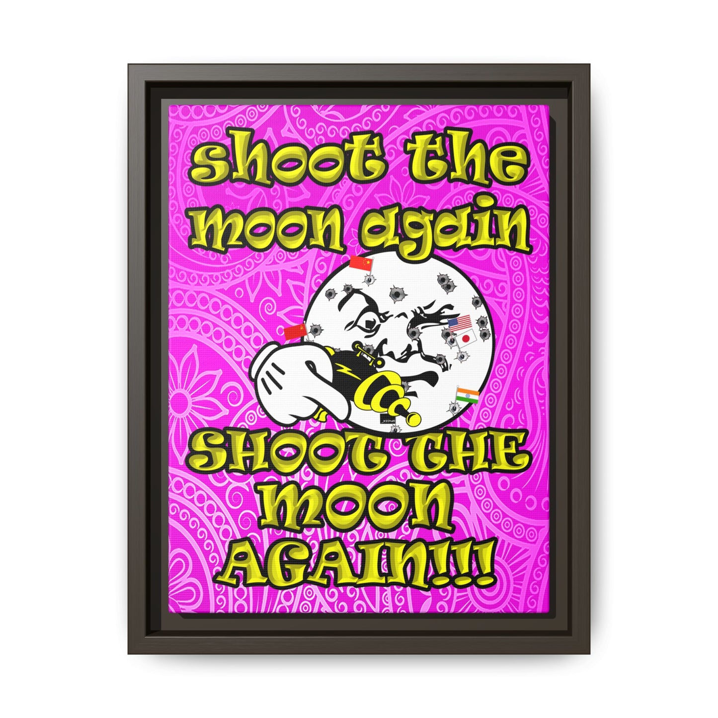 shoot the moon again - framed canvas art (pink swirl)