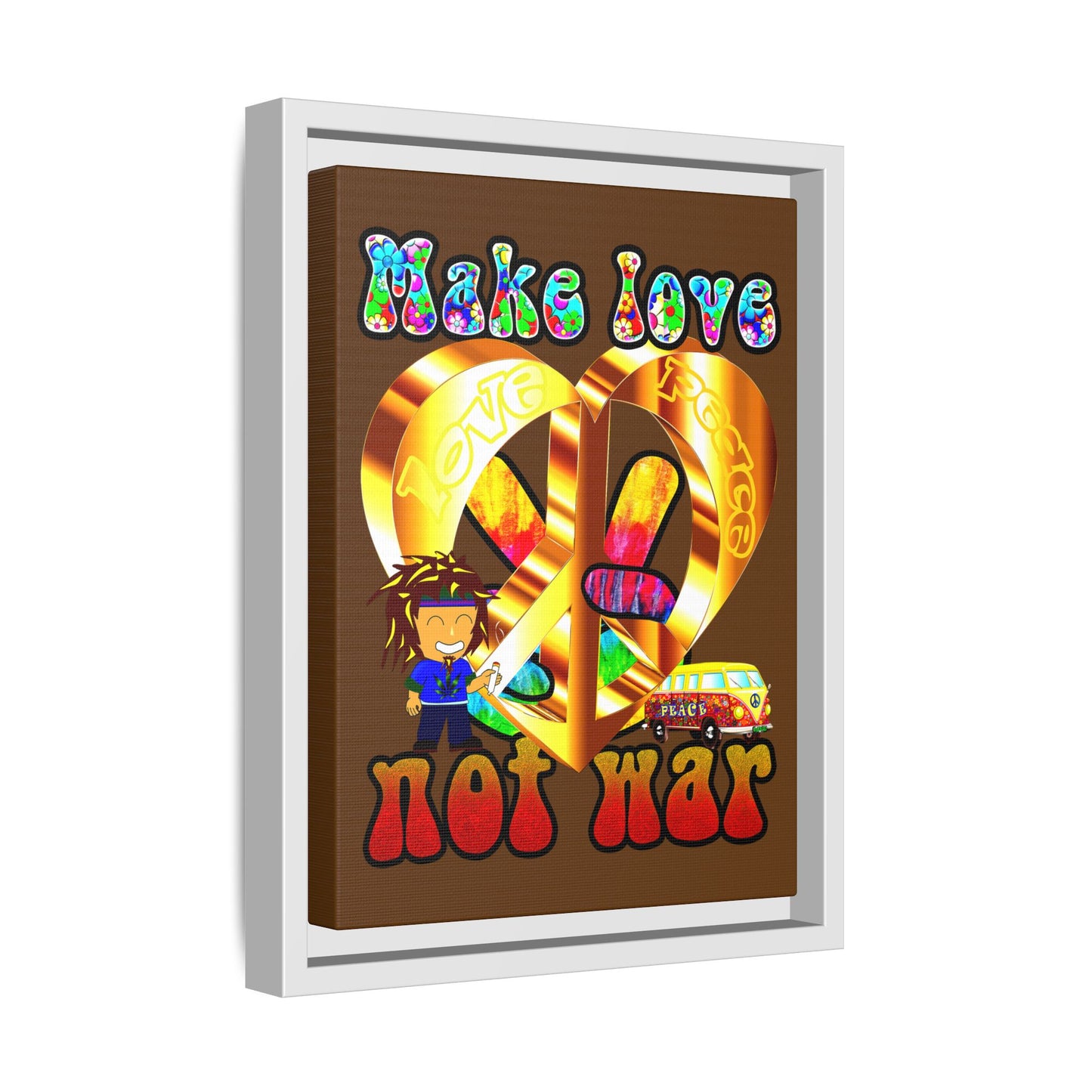 love peace - framed canvas art (brown)