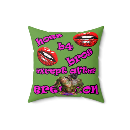 hoes b4 bros - Faux Suede Square Pillow - (green)