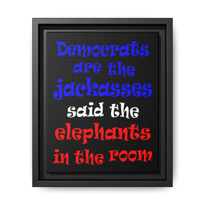 donkeys and elephants - framed canvas art (black)