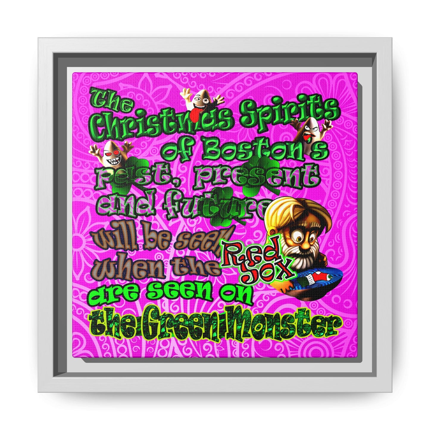 christmas spirits of boston - framed canvas art (pink swirl)